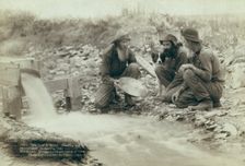 We have it rich Washing and panning gold, Rockerville, Dak Old timers, Spriggs, Lamb..., 1889. Creator: John C. H. Grabill