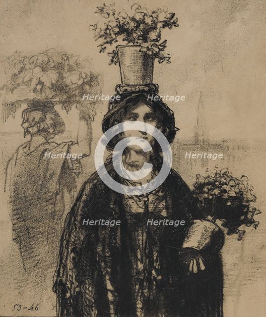 We're wearing lots of flowers this spring, especially on hats (Fashionable Magazine), plat..., 1853. Creator: Paul Gavarni.