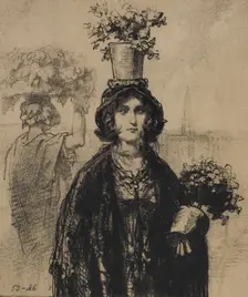 We're wearing lots of flowers this spring, especially on hats (Fashionable Magazine), plat..., 1853. Creator: Paul Gavarni