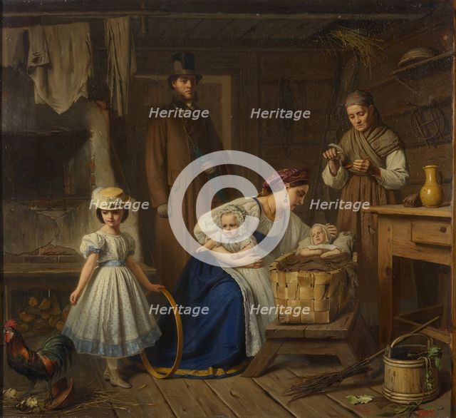 Wet nurse visited her sick child, 1860s.