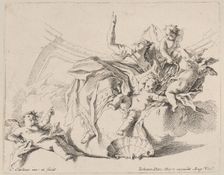 Wealth, represented by a woman seated on clouds and surrounded by putti, one of whom is..., 1725-75. Creator: Carlo Innocenzo Carloni