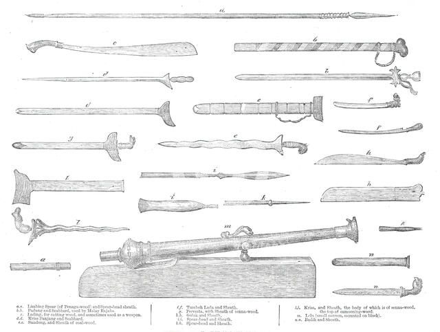 Weapons used by the Malays of Perak, 1876. Creator: Unknown.