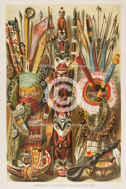 Weapons, utensils and ornaments of American Indians, 1892.  Creator: Unknown.