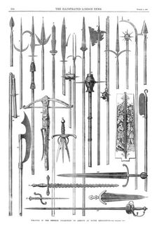 Weapons in the Meyrick Collection of armour at South Kensington, 1869. Creator: Unknown