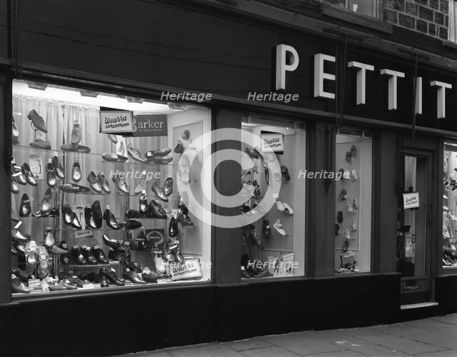 Wearra shoes, shop window display, Mexborough, South Yorkshire, 1960.  Creator: Michael Walters.