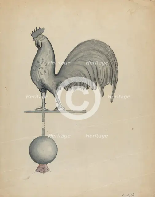 Weather Vane - Iron Rooster, c. 1937. Creator: Albert Eyth.