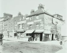 Weatherboard houses and shops on the Albert Embankment, Lambeth, London, 1900