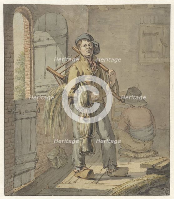 Weavers making rush chair-seats, 1811. Creator: Gerardus Laurentius Keultjes.