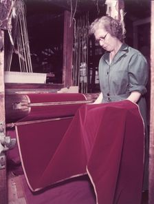 Weaving velvet for the coronation robe, Braintree, Essex, c1953. Creator: Arthur Charles Kirby Ware