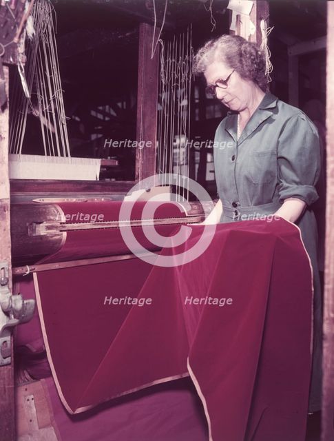 Weaving velvet for the coronation robe, Braintree, Essex, c1953.  Creator: Arthur Charles Kirby Ware.