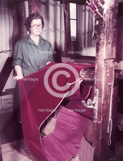 Weaving velvet for the coronation robe, Braintree, Essex, c1953.  Creator: Arthur Charles Kirby Ware.