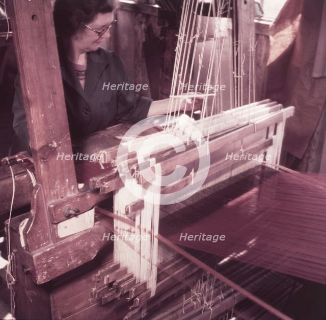 Weaving velvet for the coronation robe, Braintree, Essex, c1953.  Creator: Arthur Charles Kirby Ware.
