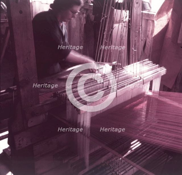Weaving velvet for the coronation robe, Braintree, Essex, c1953.  Creator: Arthur Charles Kirby Ware.