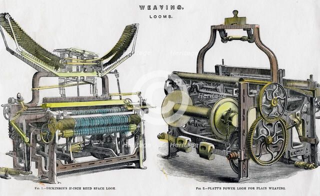 Weaving looms, 19th century. Artist: Unknown