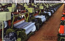 Weaving room in a textile mill in Greenville, South Carolina, USA, 1944