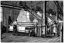 Weaving shed fitted with Jacquard power looms, c1880. Creator: Unknown