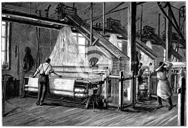 Weaving shed fitted with Jacquard power looms, c1880. Creator: Unknown.