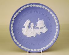Wedgwood plate commemorating the 1969 Apollo 11 Moon landing, 1972. Creator: Wedgwood