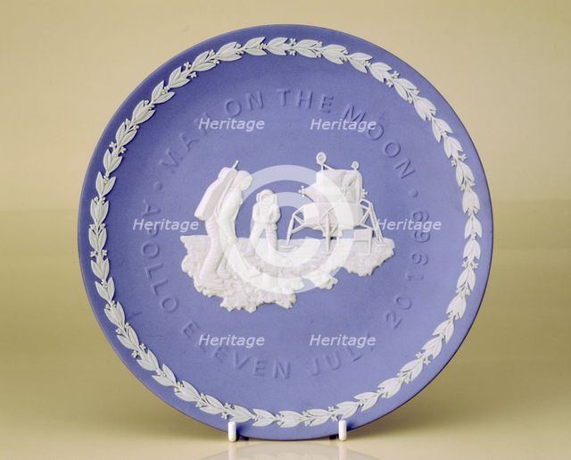 Wedgwood plate commemorating the 1969 Apollo 11 Moon landing, 1972. Creator: Wedgwood.