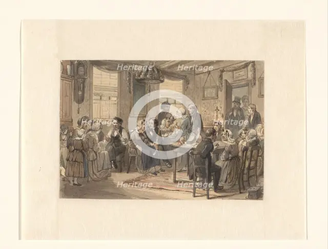 Wedding celebration in a Frisian family home, 1833-1890.  Creator: Johan Coenraad Leich.