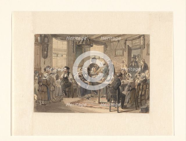 Wedding celebration in a Frisian family home, 1833-1890.  Creator: Johan Coenraad Leich.
