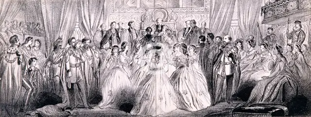 Wedding ceremony of Prince Edward and Princess Alexandra in St George's Chapel at Windsor Castle Artist: Anon