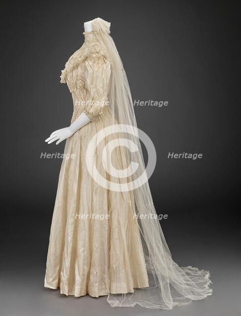 Wedding Dress with Veil and Fan, 1906. Creator: Unknown.