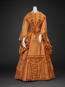 Wedding Dress (Bodice, Overskirt, Skirt), 1871. Creator: Unknown