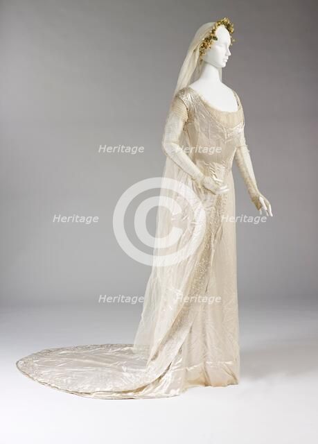 Wedding Dress, Collar, Veil And Matching Stockings, 1909. Creator: Unknown.