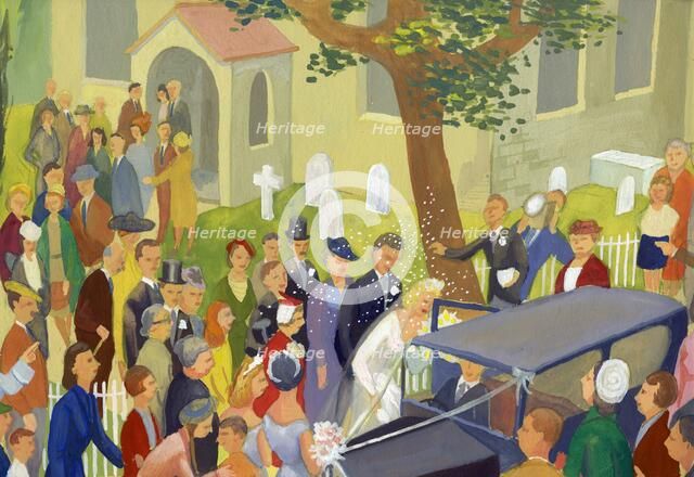 Wedding group in churchyard, c1948. Creator: Shirley Markham.