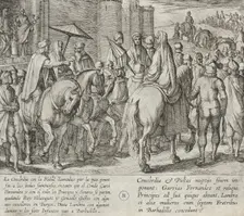 Wedding Guests Depart from Burgos. Gonzalo Gustos Remains with Ruy Velazquez While the..., 1612. Creator: Antonio Tempesta