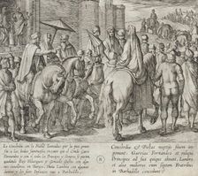 Wedding Guests Depart from Burgos. Gonzalo Gustos Remains with Ruy Velazquez While the..., 1612. Creator: Antonio Tempesta