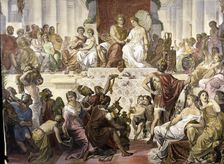 Wedding in Susa Alexander the Great, king of Macedonia (356-323 B.C.), With Estatira, colored e…