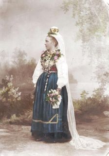 Wedding, Leksand, Dalarna - Bride in traditional dress, 1870-1910. Creator: Unknown