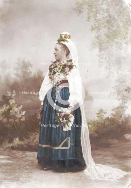 Wedding, Leksand, Dalarna - Bride in traditional dress, 1870-1910.  Creator: Unknown.