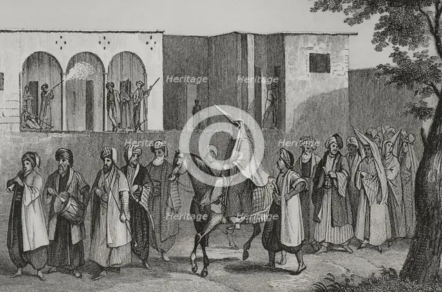 Wedding march to Mount Lebanon, 1840.  Creator: Charles Nicolas Ransonnette.