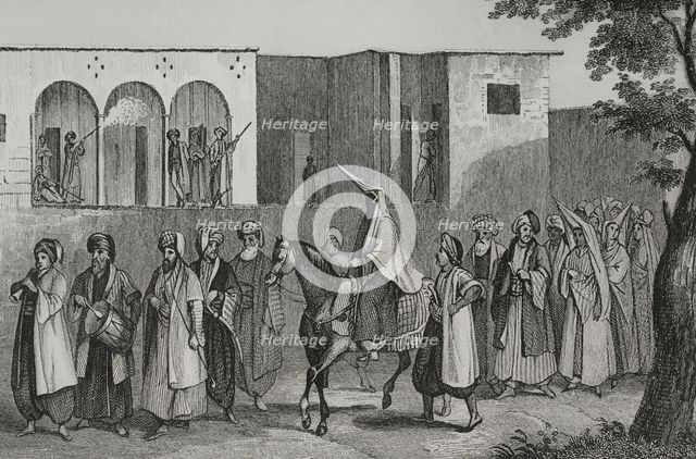 Wedding march to Mount Lebanon, 1840.  Creator: Charles Nicolas Ransonnette.