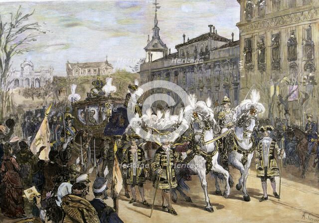 Wedding María de las Mercedes, royal entourage', Alfonso XII, King of Spain (1857-1885), drawing …