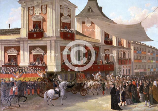 Wedding María de las Mercedes, the royal carriage in the city of Madrid', Alfonso XII, King of Sp…