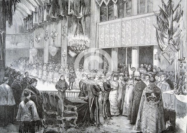 Wedding of King Alphonse XII of Spain (1857 - 1885) with Princess Mercedes of Orleans at the Basi…