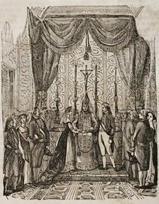 Wedding of Prince Ferdinand to Princess Maria Antonia, on 4 October 1802 in Barcelona, 1851. Creator: Unknown