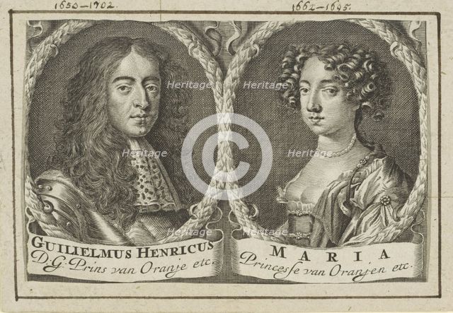 Wedding portrait of Willem III and Mary II Stuart, 1688.
