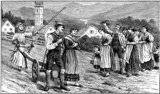 Wedding ploughing ceremony in Styria, 1890