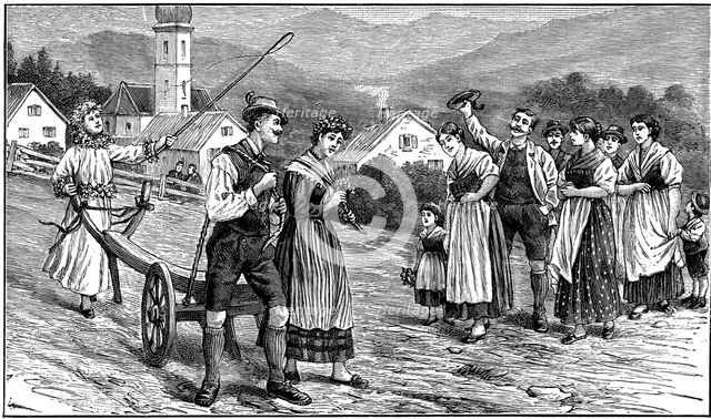 Wedding ploughing ceremony in Styria, 1890.