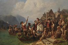 Wedding procession on the Rhine, ca 1860. Creator: Kindler, Albert (1833-1876)