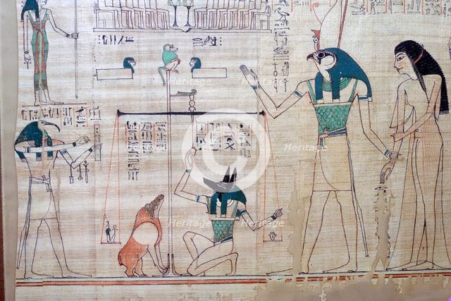 Weighing of the heart of the deceased against the feather of truth from the Egyptian Book of the Dea Artist: Unknown