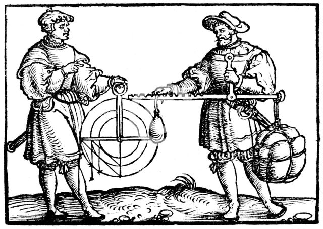 Weighing with a steelyard, 1547. Creator: Gaultherius Rivius.