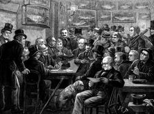 Weighing the fish at a London anglers club, 1873. Creator: Unknown