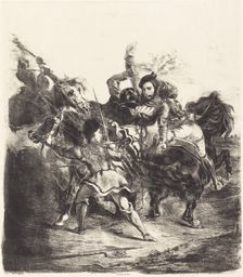 Weislingen Attacked by the Forces of Goetz (Weislingen attaqué par les gens de Goetz), 1836. Creator: Eugene Delacroix