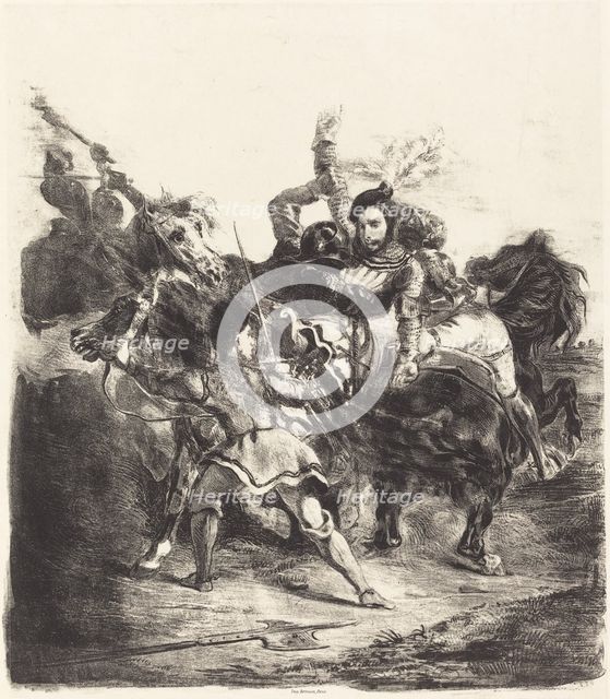 Weislingen Attacked by the Forces of Goetz (Weislingen attaqué par les gens de Goetz), 1836. Creator: Eugene Delacroix.